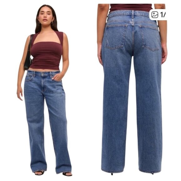 Abercrombie & Fitch Curve Love Baggy Low Rise Jeans Size 31/12 Blue Denim - Picture 2 of 12